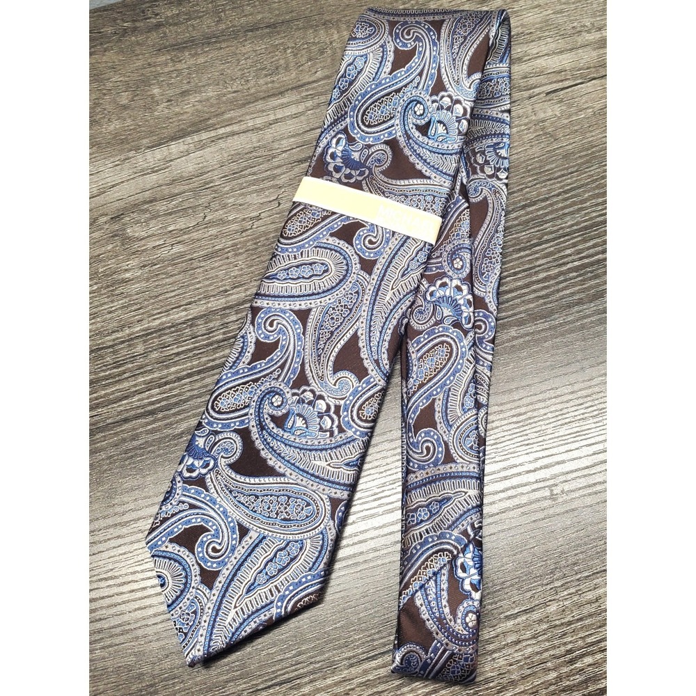 Michael Kors‎ Men's Neck Tie 100% Silk Perla Paisley Brown/Blue/Silver 57" NWT